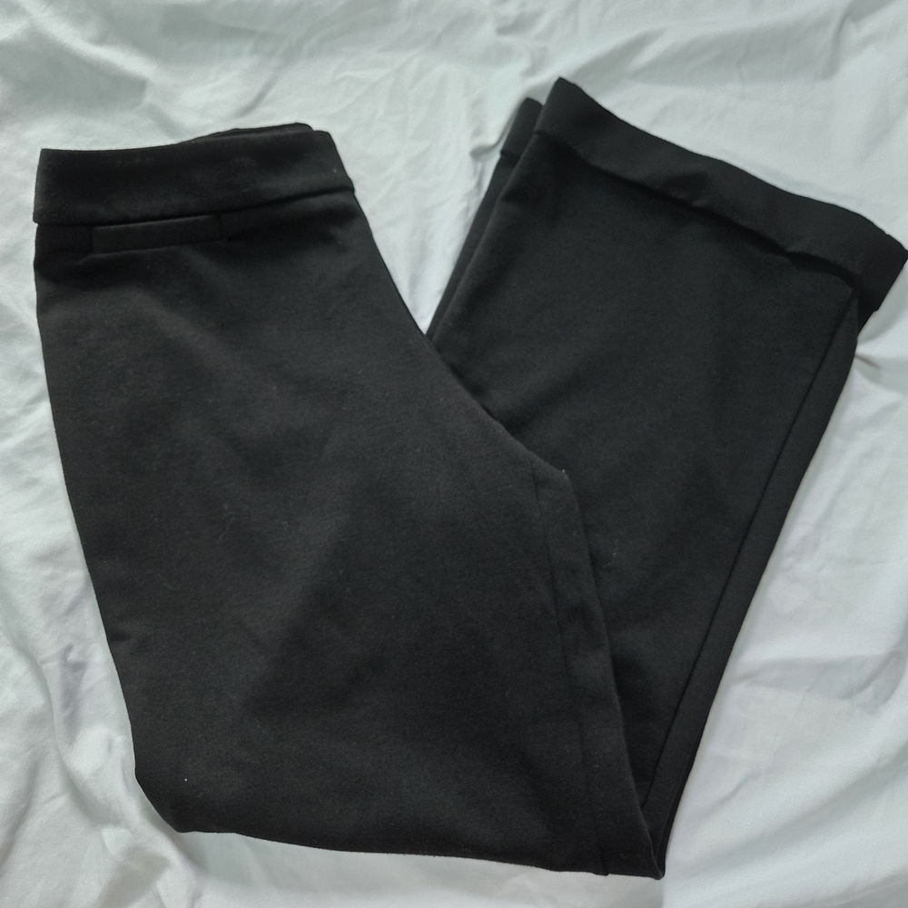 New York & Company Black Crop Rolled Hem Stretchy Wide Leg Elastic Stretch Pants